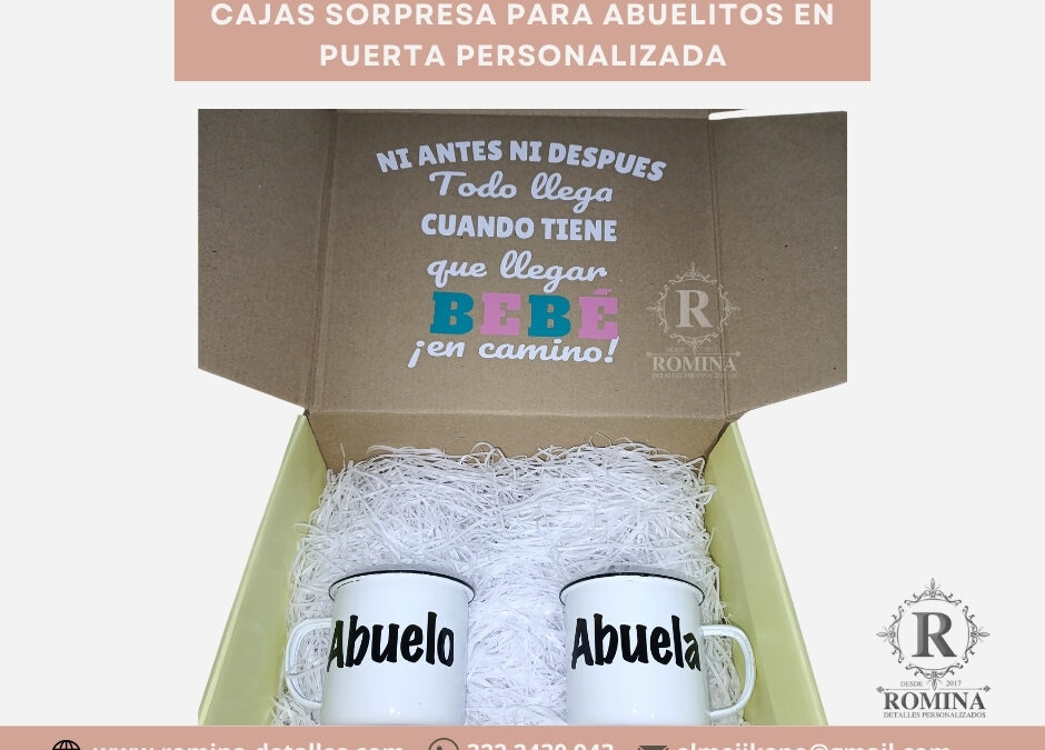 caja con regalos sorpresa para futuros abuelos